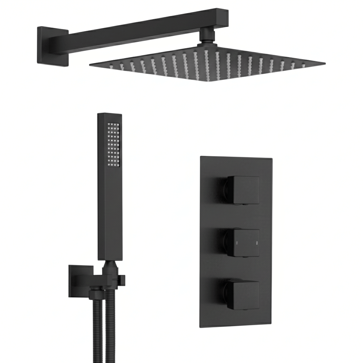 Techsphere 3 Dial Square Shower Valve, Thermostatic Shower Matt Black