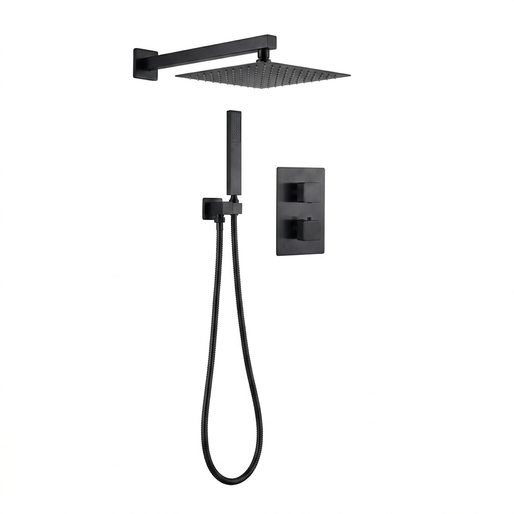 Techsphere 2 Dial Square Shower Valve, Thermostatic Shower Matt Black