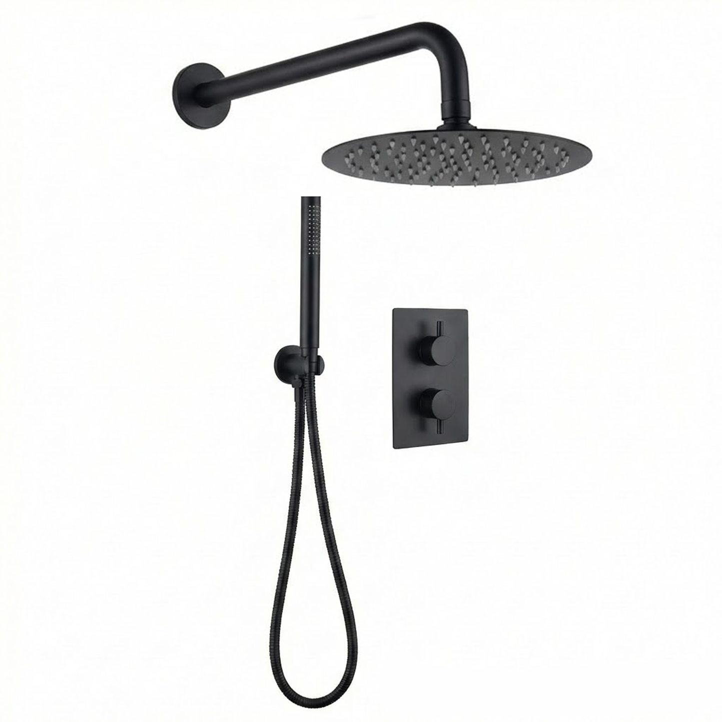 Techsphere 2 Dial Round Shower Valve, Thermostatic Shower Matt Black
