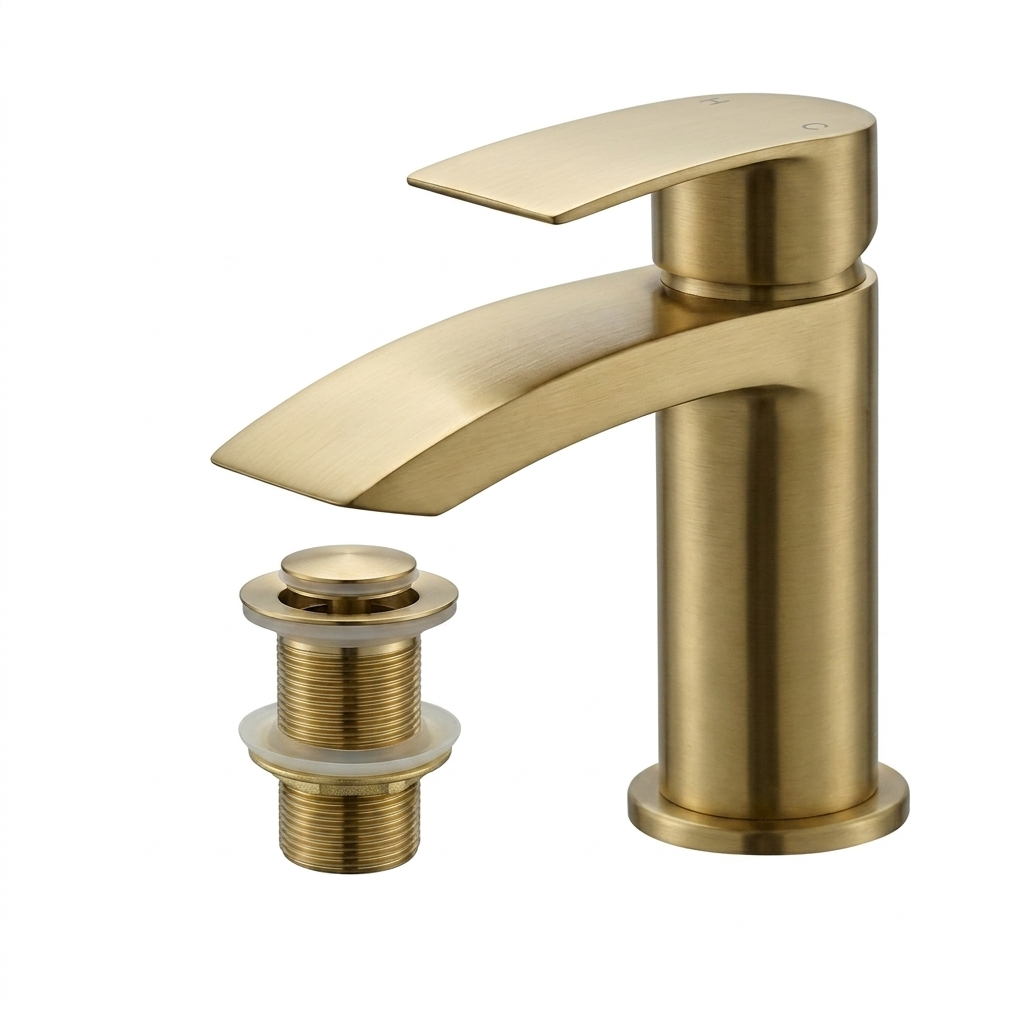 Techsphere Prism Basin Mixer Tap, Sink Faucet Brushed Brass