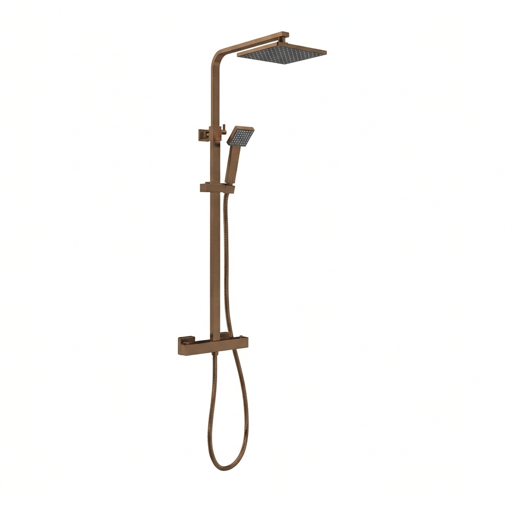 Techsphere Square Mixer Shower, Thermostatic Shower Bronze