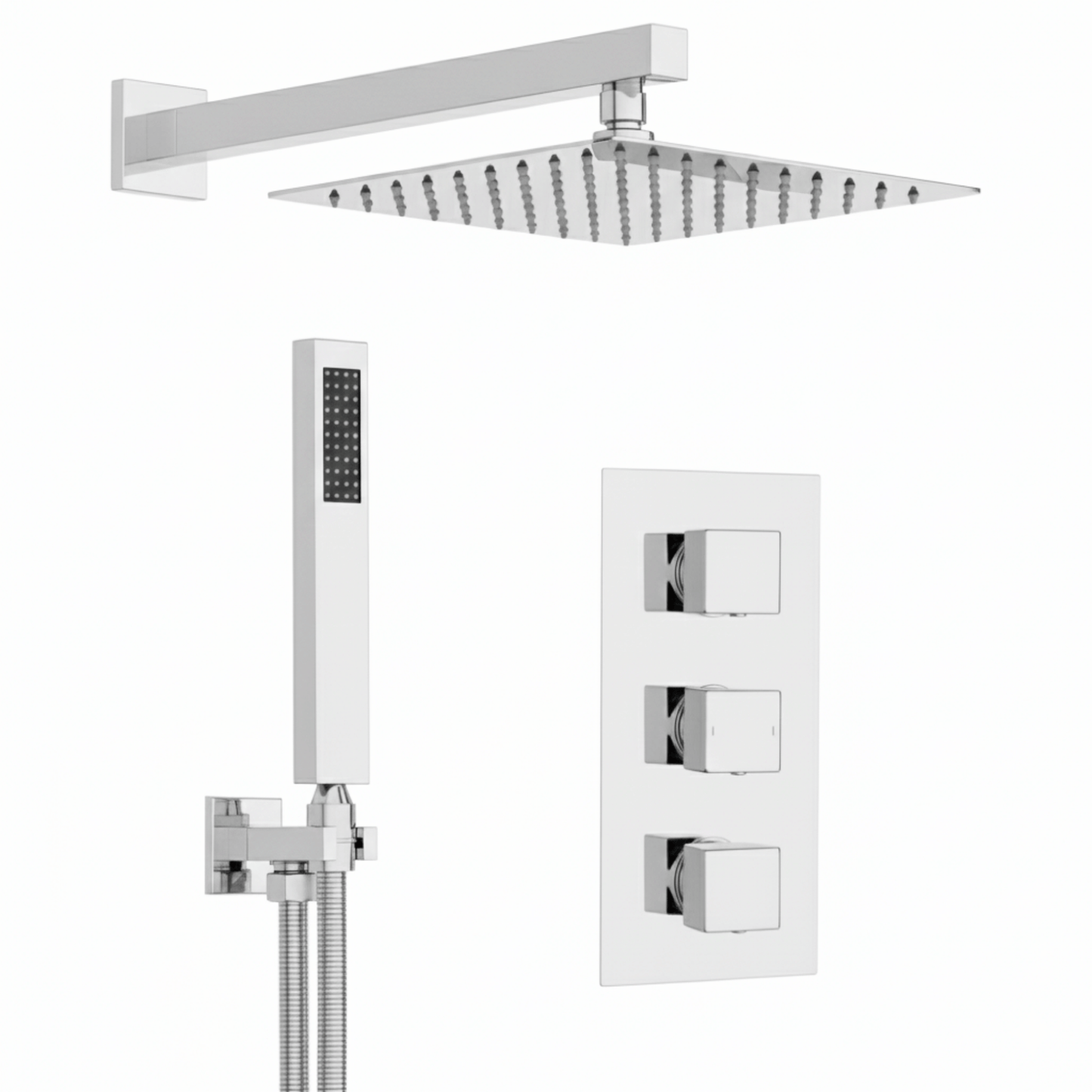Techsphere 3 Dial Square Shower Valve, Thermostatic Shower Chrome
