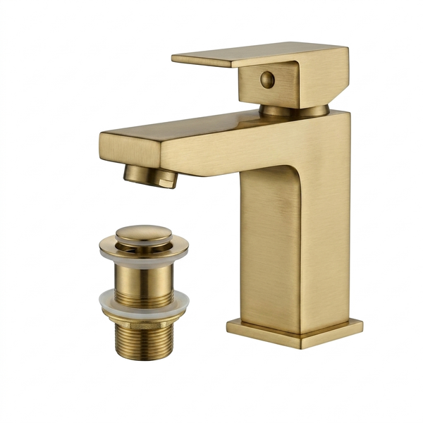 Techsphere Axis Basin Mixer Tap, Sink Faucet Brushed Brass