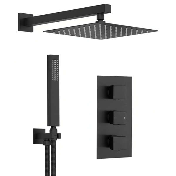 Techsphere 3 Dial Square Shower Valve, Thermostatic Shower Matt Black