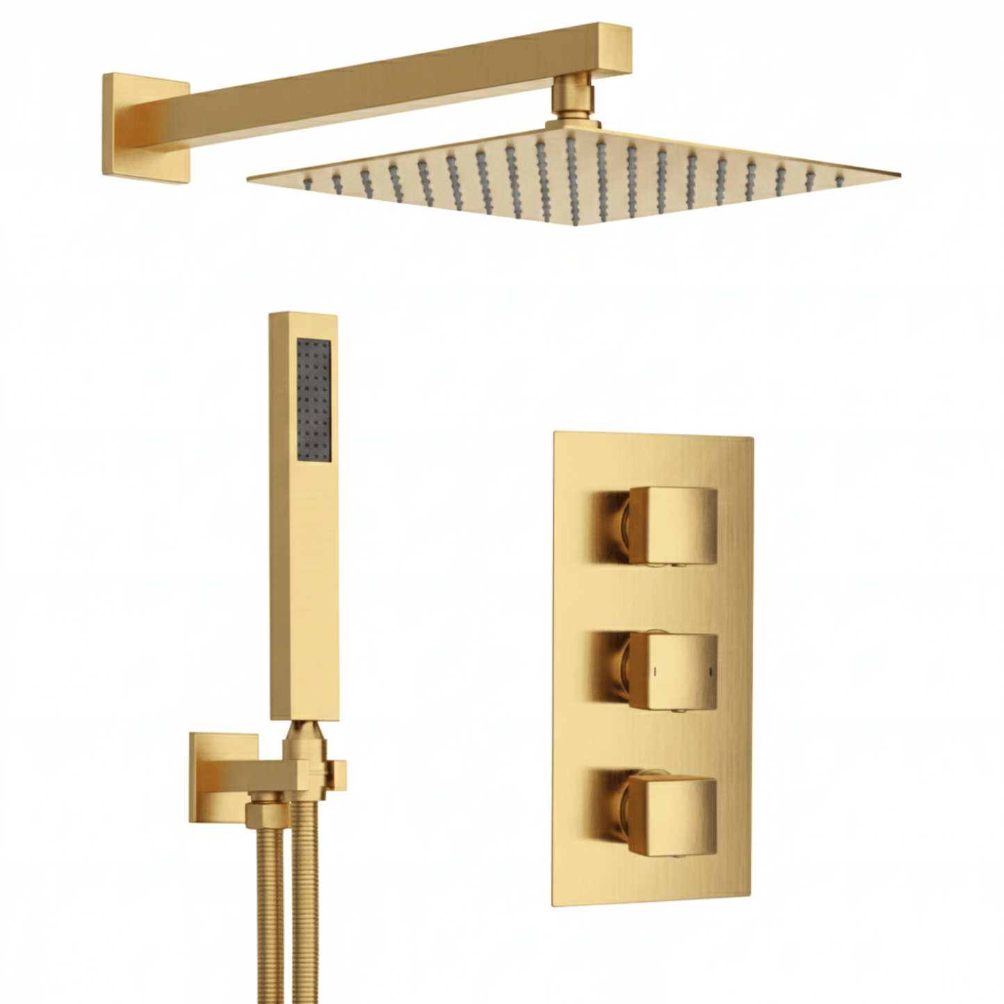 Techsphere 3 Dial Square Shower Valve, Thermostatic Shower Brushed Brass