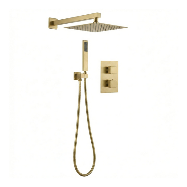 Techsphere 2 Dial Square Shower Valve, Thermostatic Shower Brushed Brass