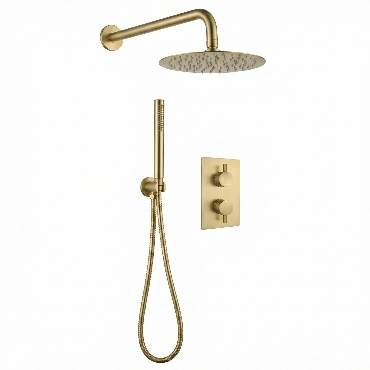 Techsphere 2 Dial Round Shower Valve, Thermostatic Shower Brushed Brass