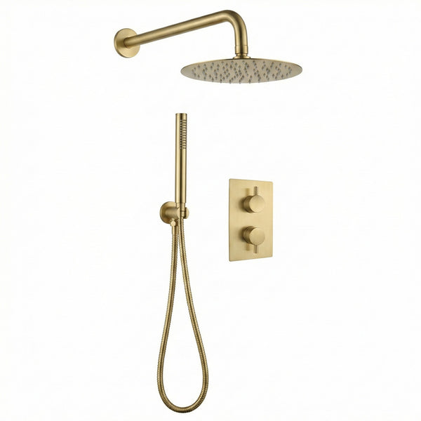 Techsphere 2 Dial Round Shower Valve, Thermostatic Shower Brushed Brass