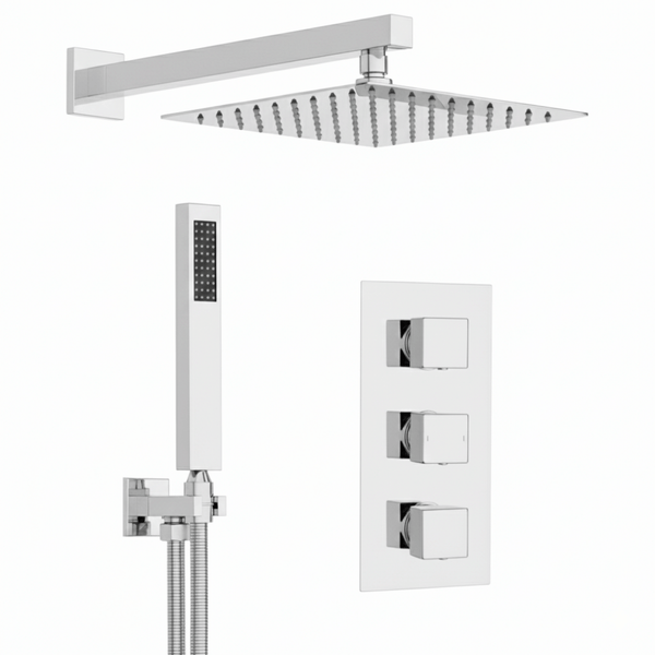 Techsphere 3 Dial Square Shower Valve, Thermostatic Shower Chrome