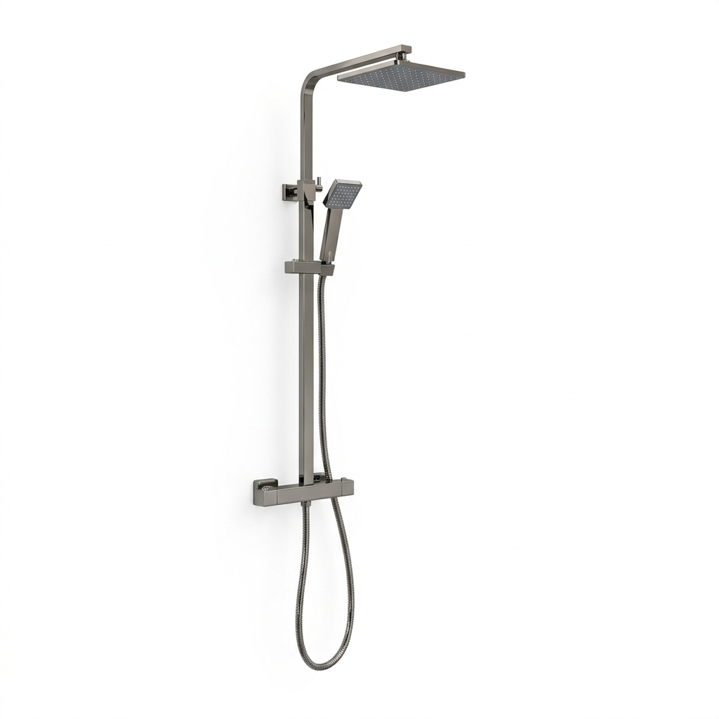 Techsphere Square Mixer Shower, Thermostatic Shower Gunmetal