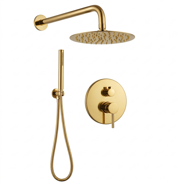 Techsphere 2 Dial Round Shape Shower Valve, Thermostatic Shower Brushed Brass